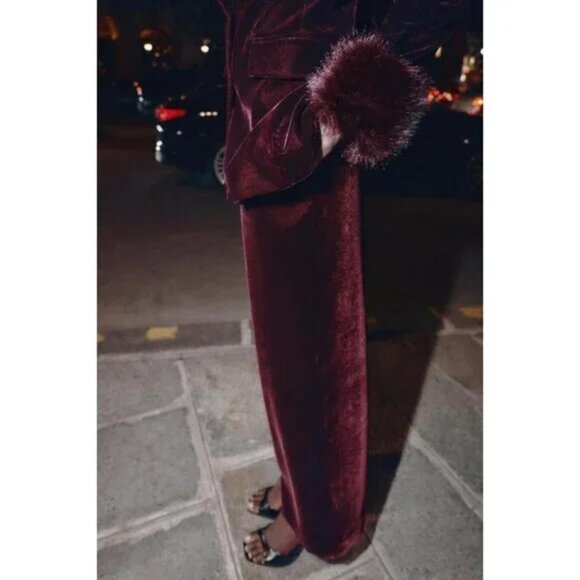 ZARA VELVET WIDE-LEG TROUSERS - Picture 6 of 9